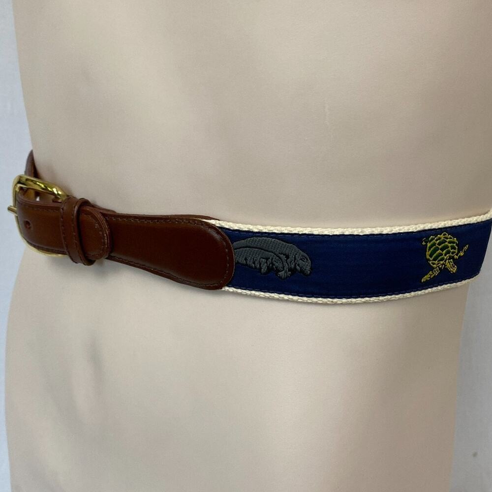 Canterbury Belt Men 30 Woven Embroidered Canvas Nautical Tropical Sea Life Brown